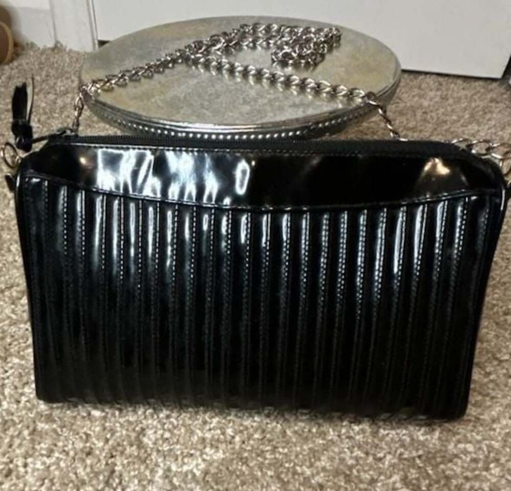 Lord & Taylor Black Patent Quilted Chain Strap Shoulder Bag